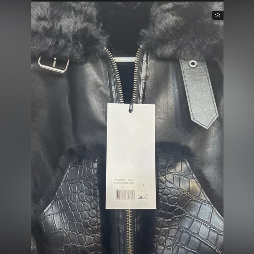 -THE KOOPLES Black Faux Croco Perf Coat Size 1 (US Size 4) - Picture 2 of 5